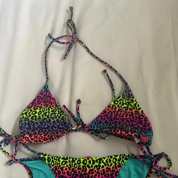 Y2K Victoria Secret Rainbow Cheetah Print Bikini Set - Picture 2 of 5